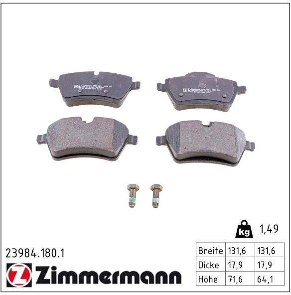 Zimmermann Bremsbelagsatz, Scheibenbremse 23984.180.1 Vorderachse Für Mini