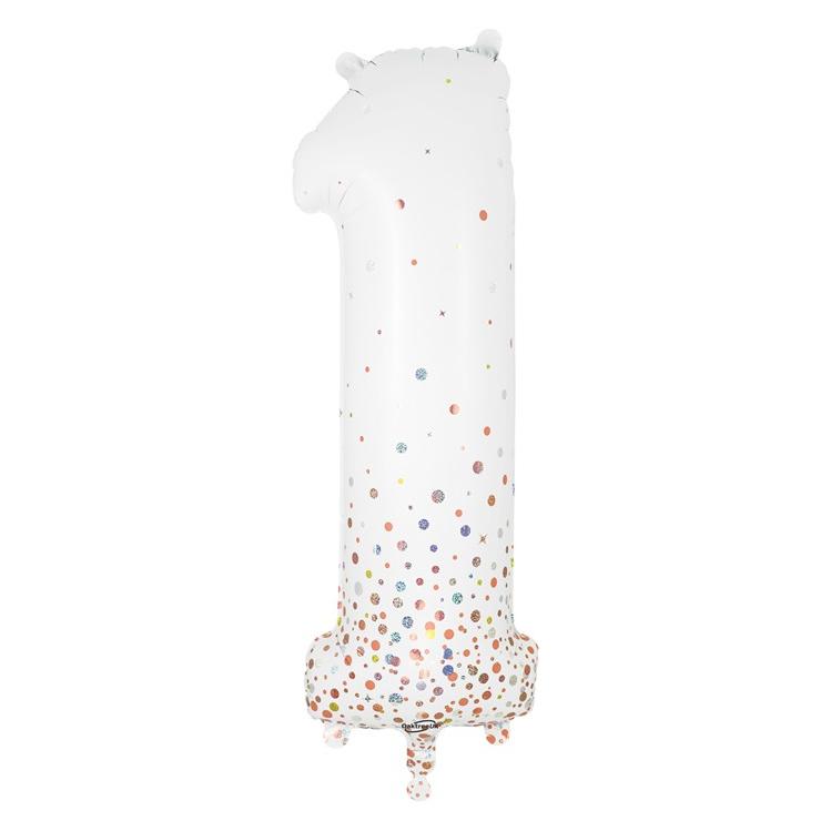 Oaktree Zahlen-Folienballon 1 Sparkling Fizz Holograhic Weiss Rose Gold 86 cm (1x) (F606814)