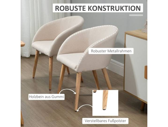 BEL Ensemble 2 Chaises Rembourrées Design Scandinave Pieds en Bois Patins Antidérapants Charge 150kg Beige