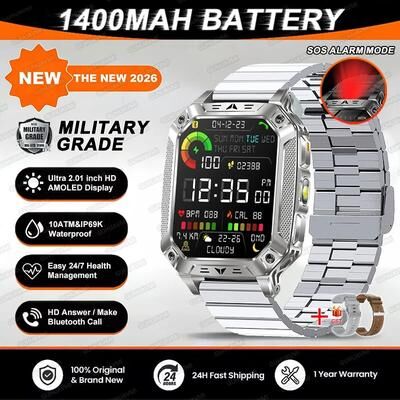 Inspire Select 2026 TANK Military GPS Smart Watch 2.01in AMOLED Waterproof Fitness Tracker With 1400mAh Battery silver Steel B 2a 1400mah Big Battery