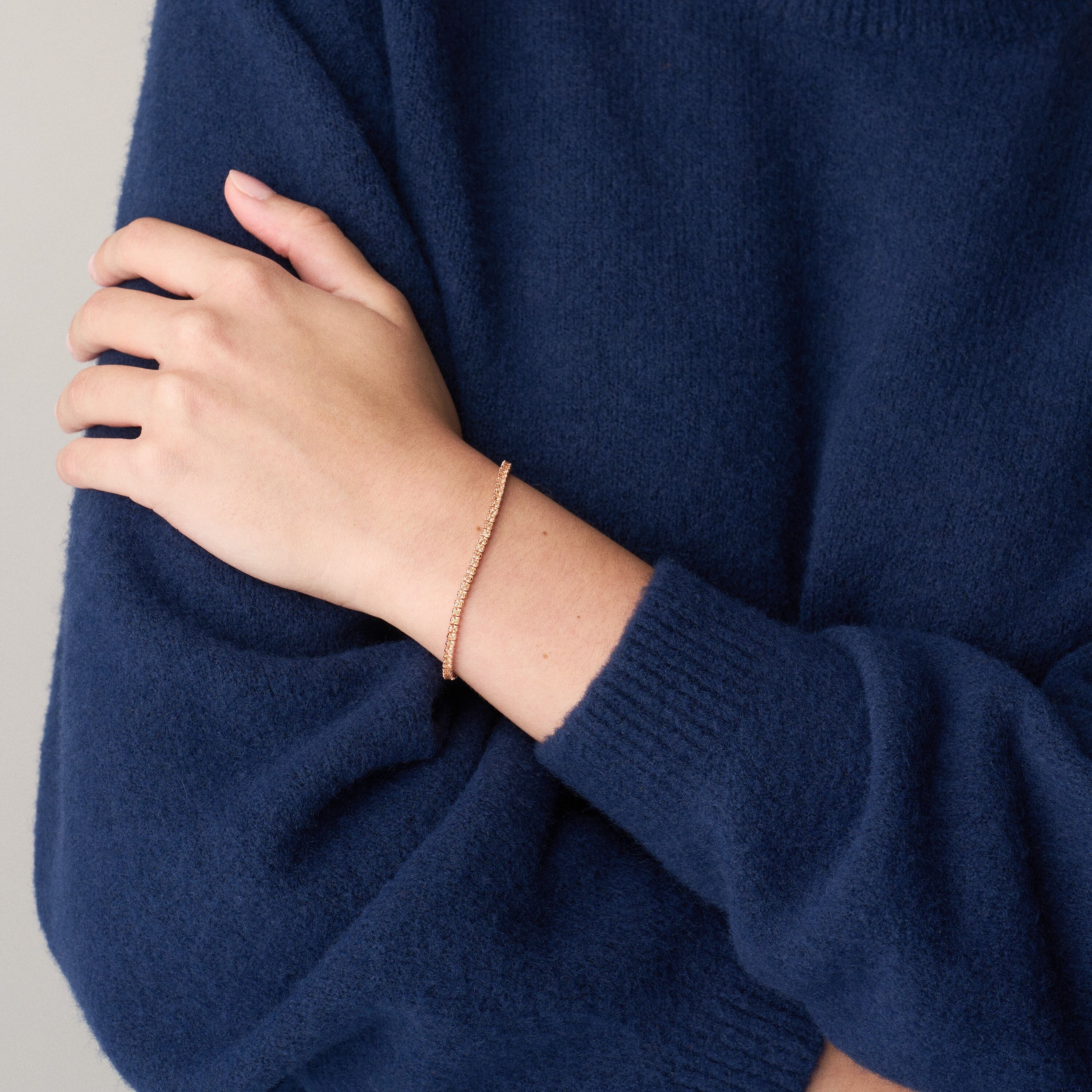 Tennisarmband FOSSIL "Schmuck Geschenk Metall Armschmuck ELLIS", rosa (roségoldfarben, apricot, apricot), Armbänder, Damen, 19,2cm, Metall, Tennisarmband, mit Zirkonia (synth.)