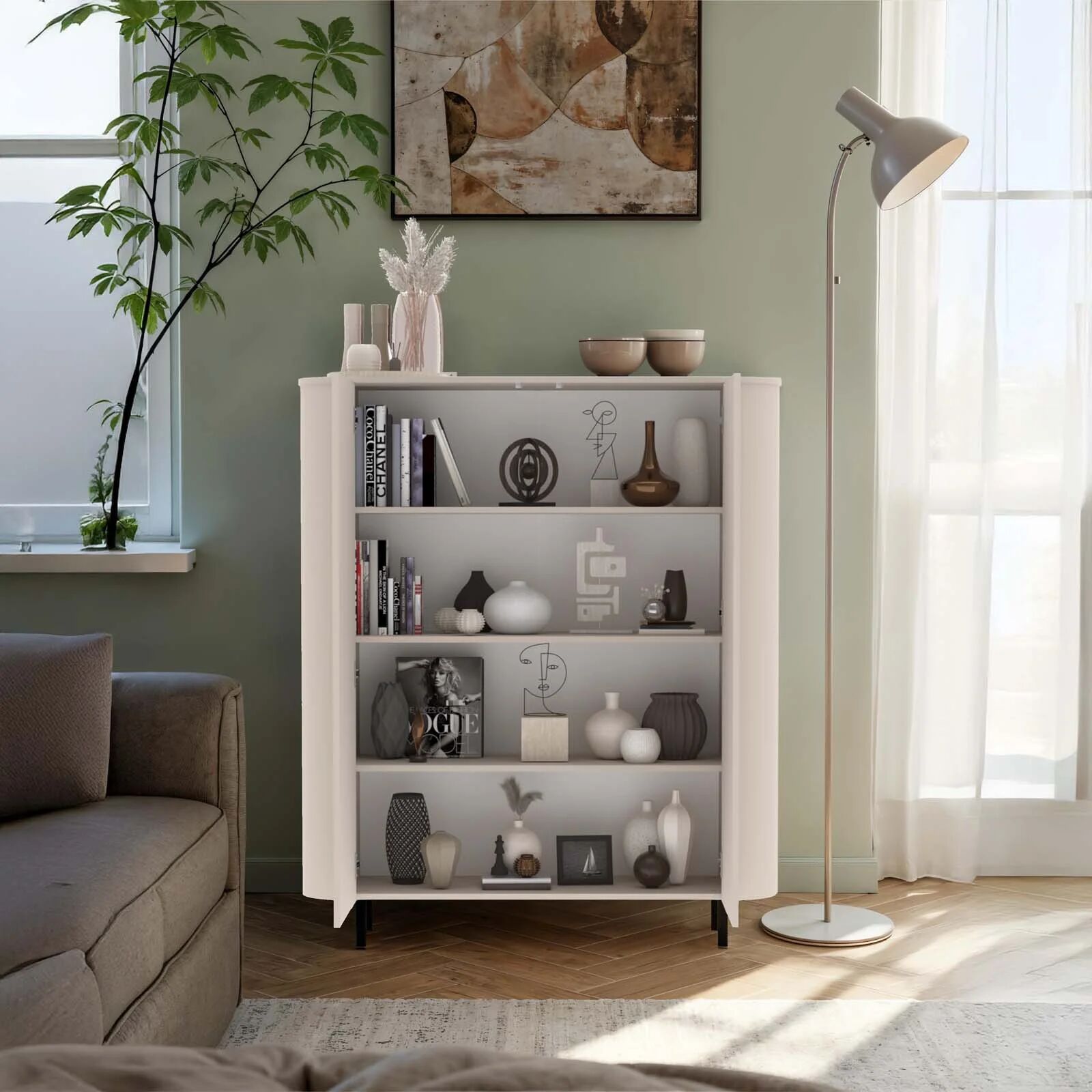 garneroarredamenti Credenza alta 130x154h cm 2 ante beige cashmere Lucrezia