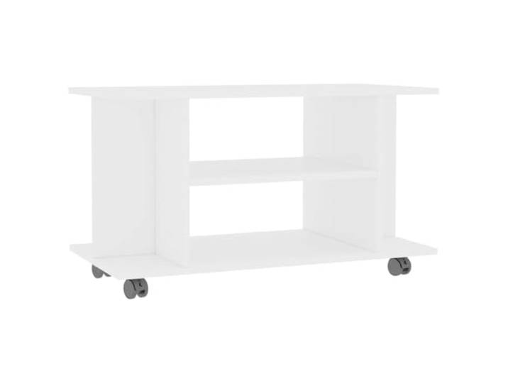 LMTYOENFG TV-Schrank mit Rollen Weiß 80x40x45 cm Lowboard Flexibles TV-Board für Wohnzimmer und Schlafzimmer mit 4 offenen Fächern und feststellbaren Rollen aus Holzwerkstoff.