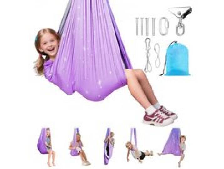 VEVOR Hamac de Yoga Aérien Sensoriel, Kit Balançoire de Yoga Inversion Danse Aérienne avec Capacité de Charge 136 kg, Hamac en Nylon Double Couche, Pivotant à 360°, pour Fitness Pilates Gym Maison