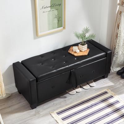 Modern Upholstered Storage Ottoman Bench with Tufted Faux Leather and Flip Top by GDFStudio