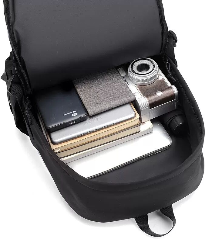 INF Sac à dos noir décontracté léger et grande capacité - Nylon & Polyester, Sac à dos étanche pour ordinateur portable