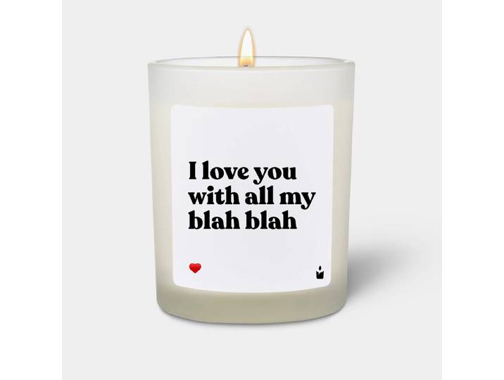 Duftkerze Weiss Woody I love you with all my blah blah
