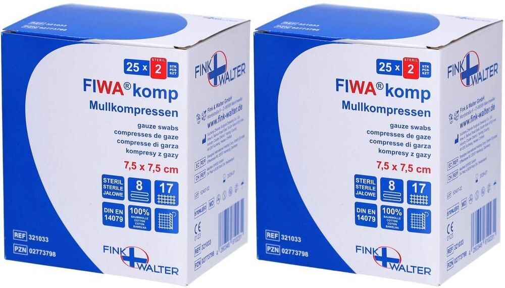 Fink & Walter Mullkompressen 7,5x7,5 cm steril 8fach 2x 2x25x2 St Kompressen