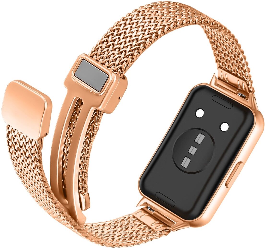 INF Bracelet Milanese herringbone en acier inoxydable compatible avec Huawei Band 11/11 Pro - Fermoir magnétique, maillage Or rose