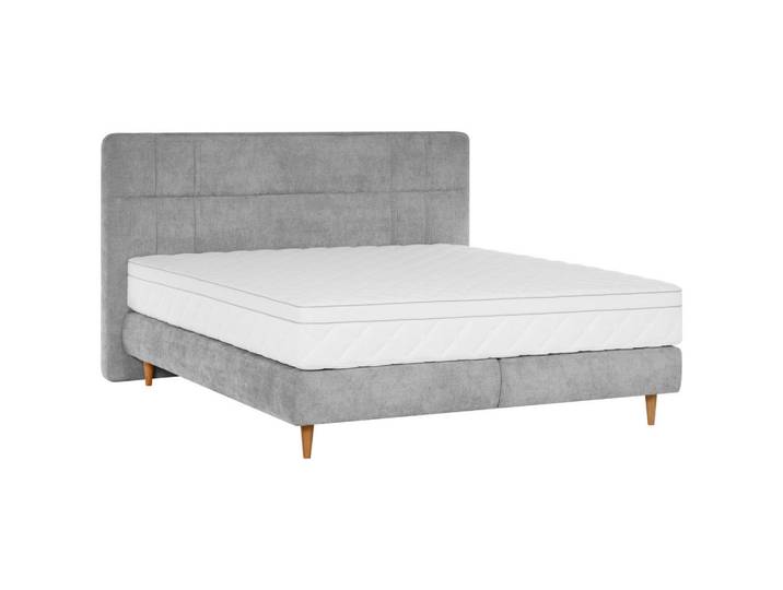 Welnova Boxspringbett, Grau, Holz, Eiche, massiv, H3, 7-Zonen, 120x200 cm, gepolstertes Kopfteil, in verschiedenen Größen erhältlich, Matratze durchgehend, Härtegradauswahl, Schlafzimmer, Betten, Boxspringbetten