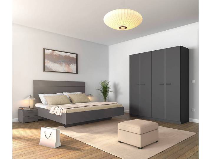 Schlafzimmer-Set mit 180er Bett 181cm Grau/Graumetallic