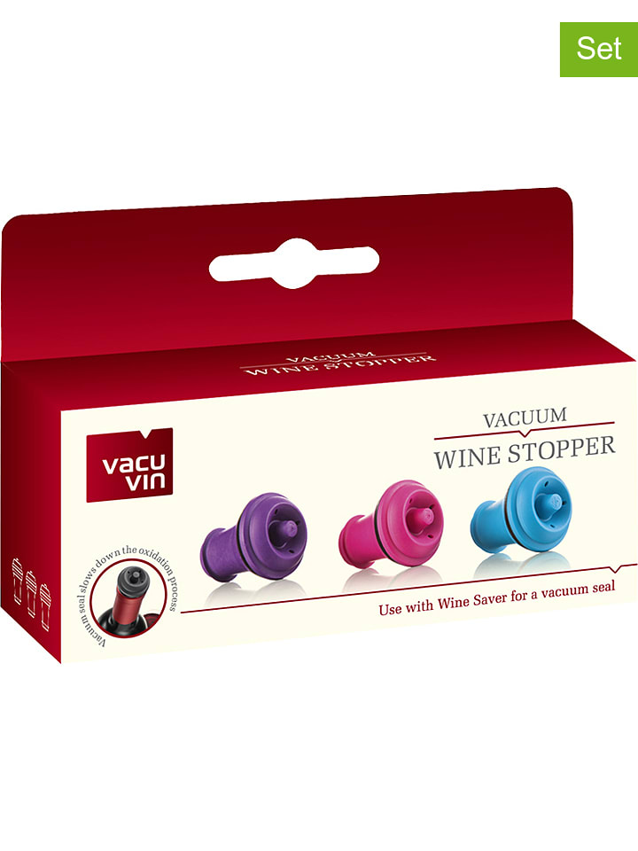 Vacu Vin 3er-Set: Weinpumpen-Stopfen in Pink/ Blau/ Lila - onesize