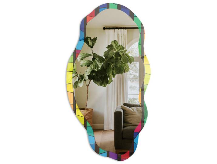 Tulup Spiegel 90x45 cm asymmetrisch mit Druck - Farbenfrohes Mosaik, Transparent, Glas, Organisch, 45x90x0.4 cm, Spiegel, Wandspiegel