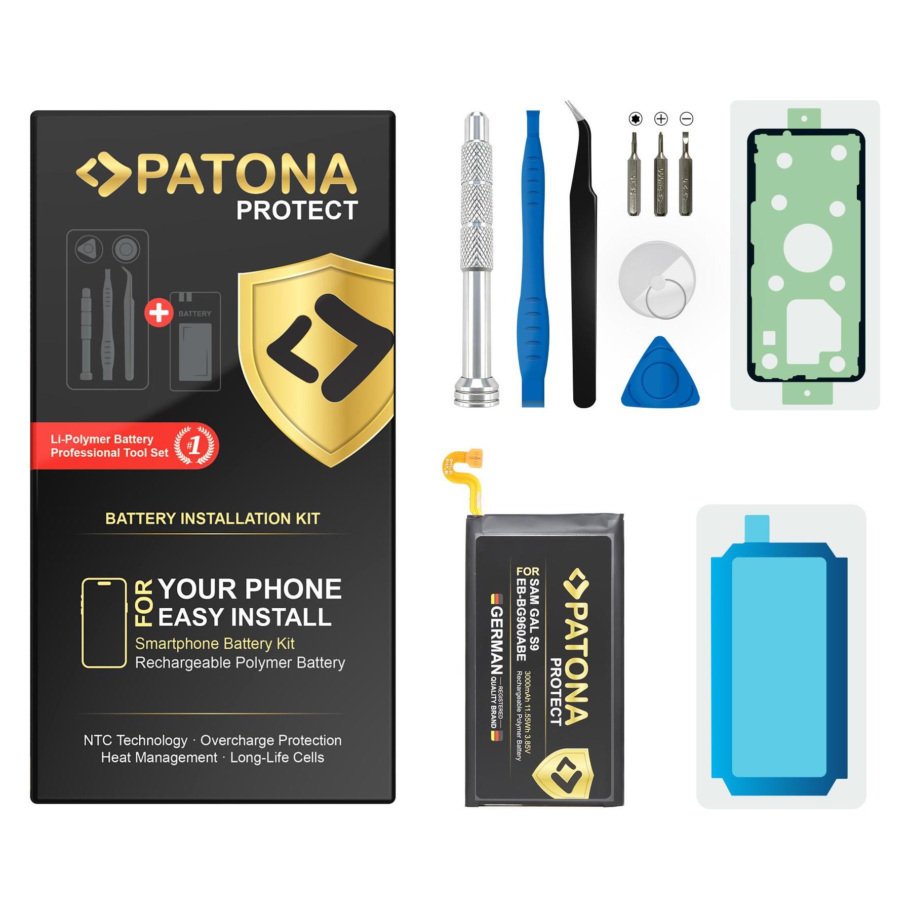Patona PROTECT Akku für Samsung Galaxy S9 S9 Duos EB-BG960ABE SM-G960F inkl. Einbau Kit (67047488)