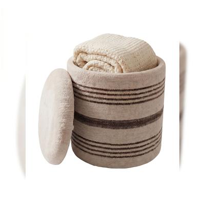 Sitzhocker RHONE Stoff mit Textilbezug Ø 40 x 45 cm Beige-Braun | Kadima Design