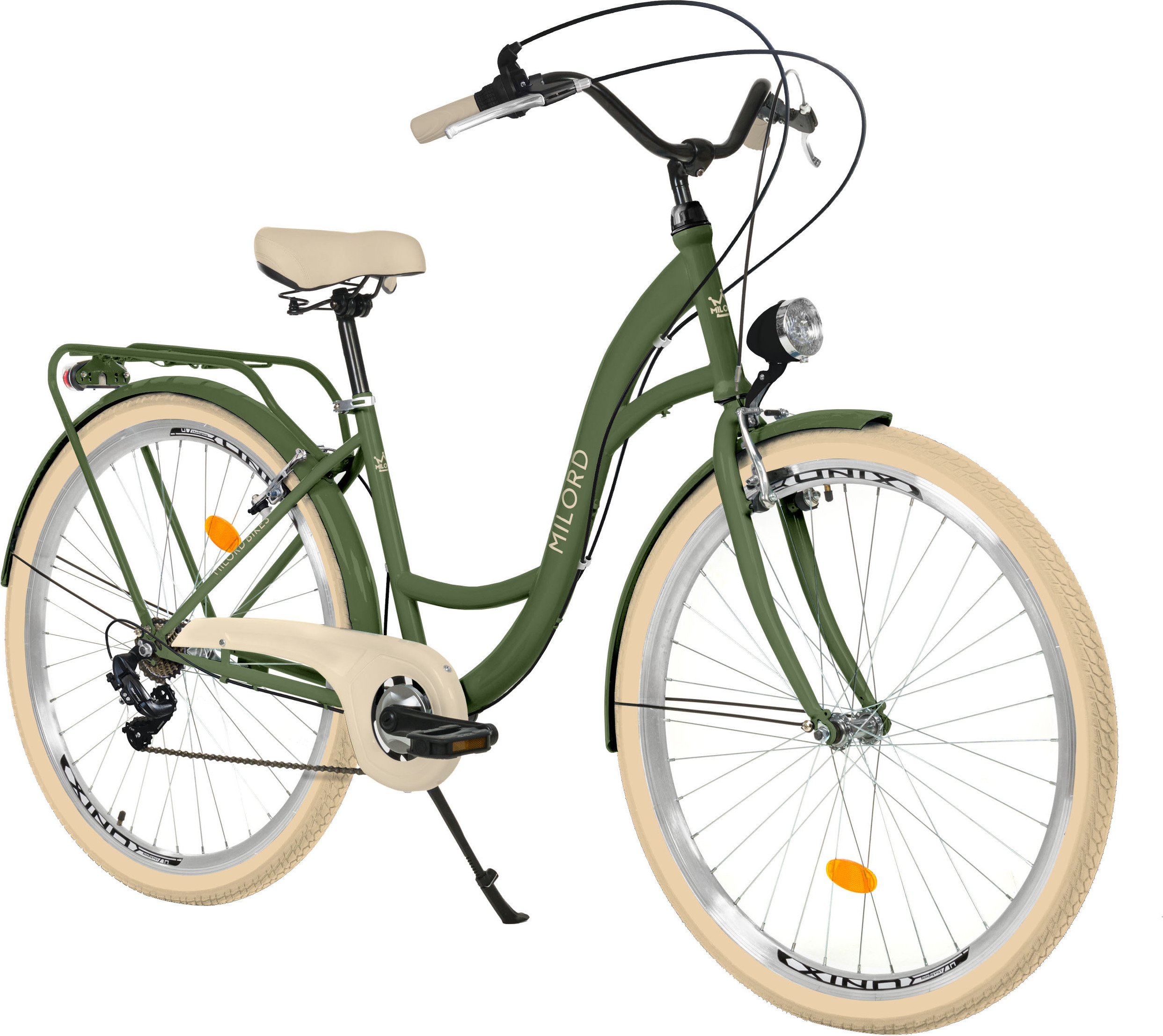 Milord Komfort Fahrrad Retro Vintage Damenfahrrad, 26 Zoll, Grün-Creme, 7 Gang Shimano