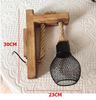 Friendly Fresh Finds Vintage Industrial Hemp Rope Wall Lamp With Wooden Base Rustic Wall Sconce For Bedroom Hallway wood Color a no Light Bulb