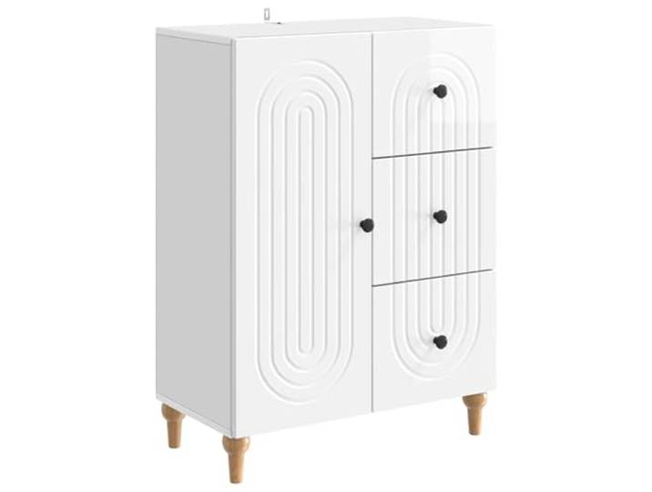 KKgypkn Sideboard Hochglanz Weiß 66 x 34,5 x 90 cm Holzwerkstoff Mit Pendeltüren, Praktische Regale, Vielseitig einsetzbar, Pflegeleicht