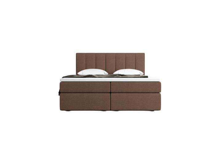 Design Boxspringbett „Saudade“ mit Ablagefach, Webstoff Braun Strukturstoff Braun BLOOMINGLOFT Collection
