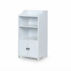 Relaxdays Badezimmerschrank, HxBxT: 86x40,5x36 cm, 4 Fächer, 2 Türen, MDF, schmaler Badezimmer Beistellschrank, weiß
