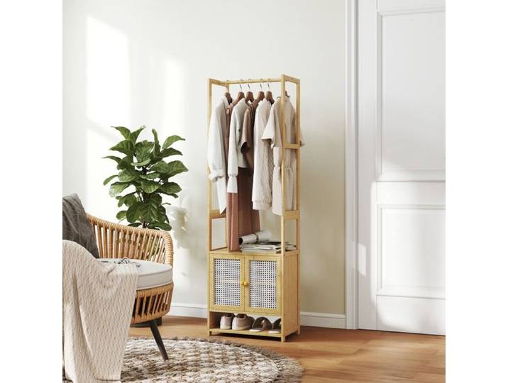 Portemanteau - HOMCOM - 4 en 1 (penderie meuble à chaussures armoire étagère) - Bambou & MDF - 53×31×168 cm