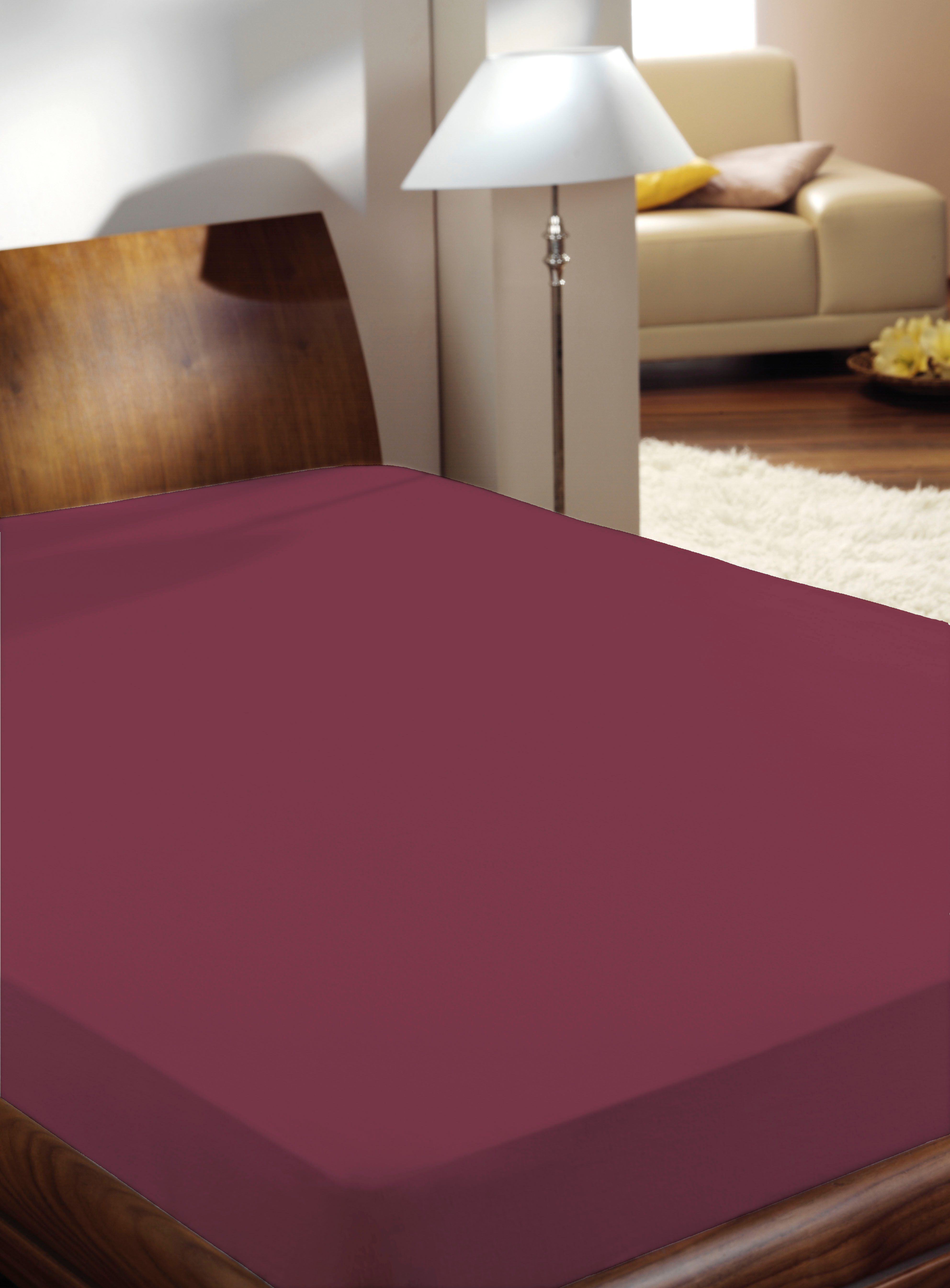 Spannbettlaken PRIMERA "Luxus-Satin", bordeaux, B:190cm L:200cm, Satin, Obermaterial: 100% Baumwolle, Bettlaken, Spannbettlaken, in hochwertiger Qualität