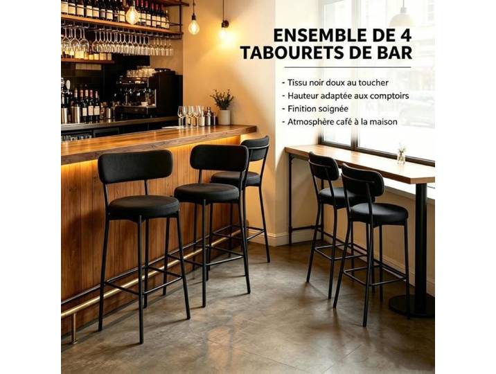 PIPIPOXER Lot de 4 Tabouret de bar Dossier Confort Tabourets Hauts pour Famille Nombreuse Gîte Meublé Café Tabourets de Comptoir