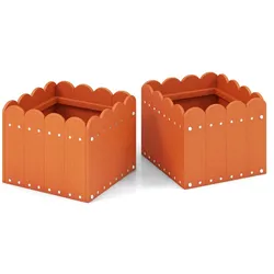 Helloshop26 - Set mit 2 quadratischen Pflanzgefäßen für Pflanzen 32 x 30 x 25 cm mit Drainagesystem rustikales Design orange HDPE 20_0012460