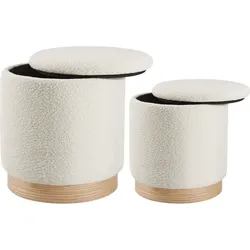 tectake 2er Set Sitzhocker Orchide Bouclé, gepolstert, mit Stauraum  Creme
