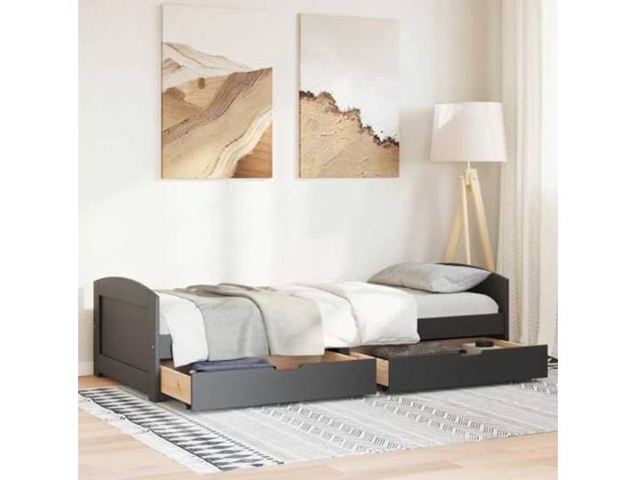 KTHLBRH IRUN Bett mit 2 Schubladen, schwarz, 90 x 200 cm Massives Kiefernholz, Lattenrost, Mehrzweck-Schlafsofa, extra Stauraum