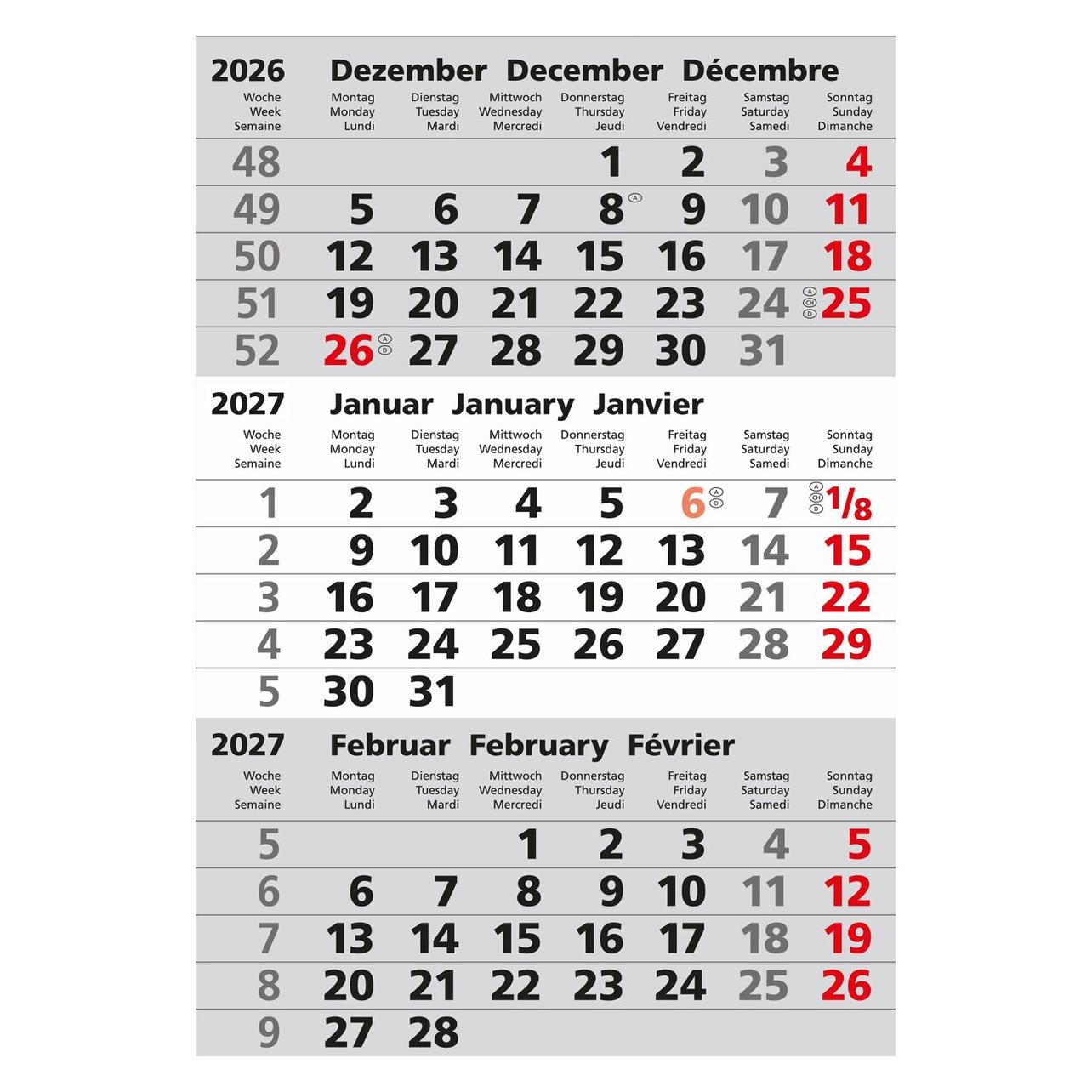 Güss Ersatzkalendarium für 3-Monats-Tischkalender 9,5x13,5cm 2025 (77000E)