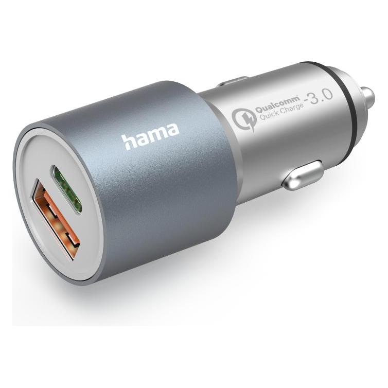 Hama Auto-Schnellladegerät, 1x USB-C PD, 1x USB-A QC, 38 W, Metall (00125127)