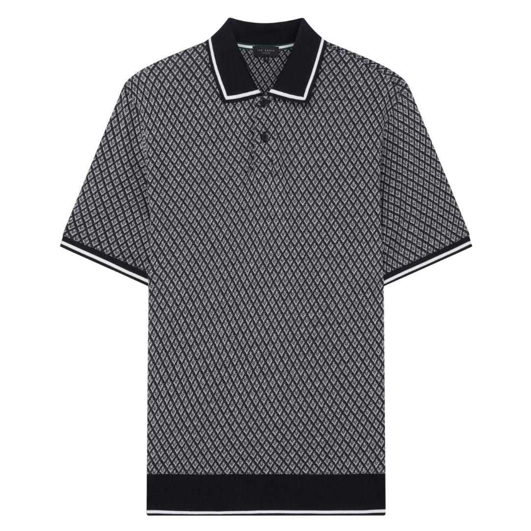 Ted Baker Ss Regular Geo Textured Navy Poloshirt