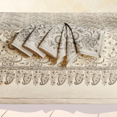 IVY SLATE Tablecloth   Handmade   100% Cotton   Artisan-Made   Hand Block Printed   Fair Trade   by Sustainable Threads