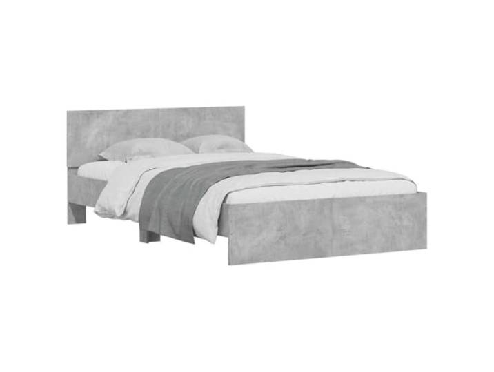 KTHLBRH Bettgestell mit Kopfteil Zementgrau 135 x 190 cm Mehrschichtiges Holz, Sperrholzlatten, Lattenrost, Rückenunterstützung, Schlafzimmer