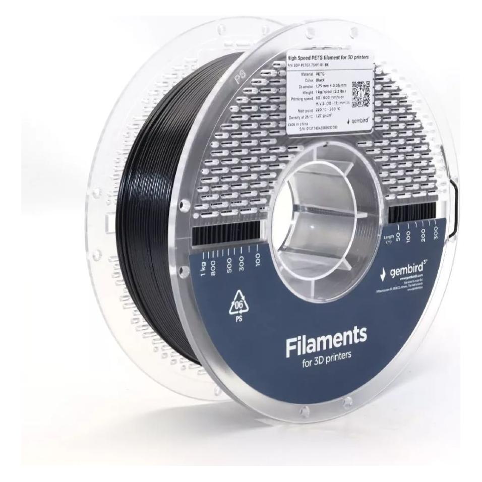 Gembird High Speed PETG (PET, PETT) - Sort - 1.75mm - 1 kg (PETG, 1000 g, 1.75 mm) (3DP-PETG1.75HY-01-BK)