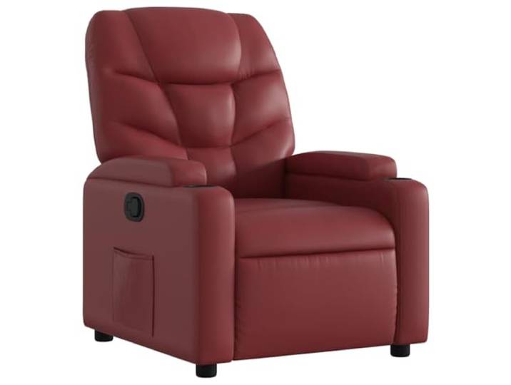 KDVXBCQJH Relaxsessel mit Liegefunktion Becherhalter Kunstleder Weinrot Ergonomischer TV-Sessel fürs Wohnzimmer mit Seitentasche, dickem Schaumstoff und stabiler Metall-Holz-Konstruktion.