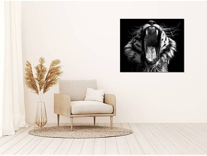 Tableau métallique Black & White Tiger Aluminium Dibond verni Noir 50 x 60cm