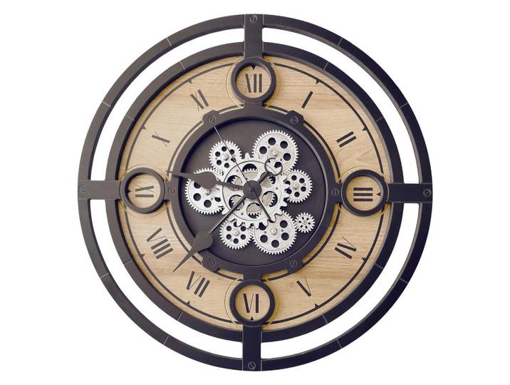 Wanduhr -, Schwarz, Silberfarben, Eichefarben, Holz, Metall, Kunststoff, Fsc, Made in EU, Dekoration, Uhren, Wanduhren