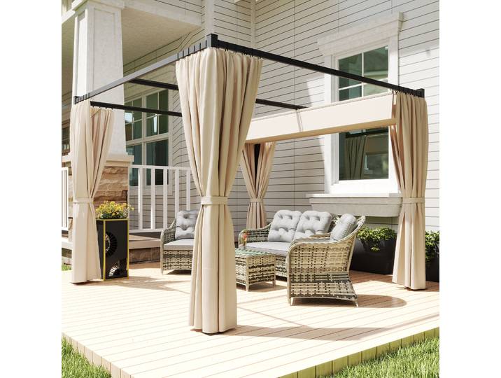 Outsunny Pergola 3x3m Toit Coulissant Beige Résistante UV