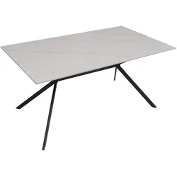 Mendler Esszimmertisch HWC-O58, Esstisch Sinterstein Metall, Marmor-Optik 160cm ~ weiß