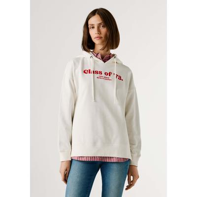 Kapuzenpullover PEPE JEANS "Kapuzenpullover NAREL", Damen, Gr. S, weiß (antique weiß), 85% Baumwolle, 15% Polyester, Pullover Kapuzenpullover