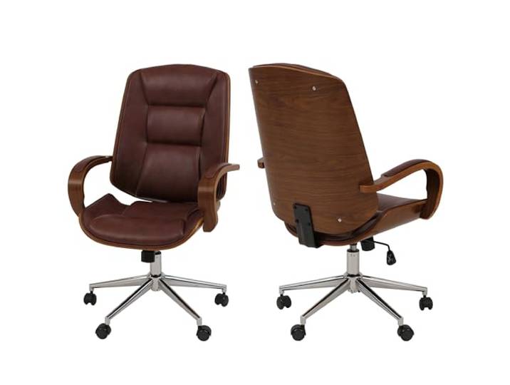 Mendler Bürostuhl HWC-O83 Bugholz Walnuss-Optik - rotbraun