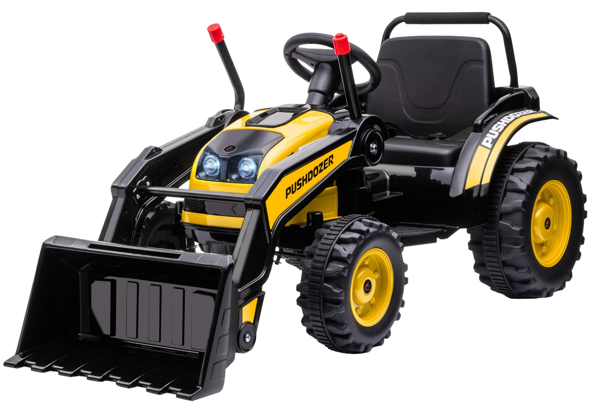 HOMCOM Kinder Elektrobagger Sitzbagger Geländewagen mit Musik Schaufel Gelb