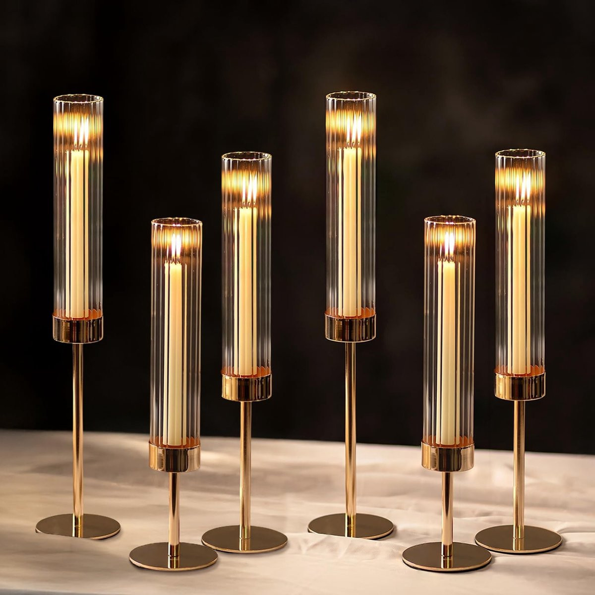 Merkloze set van 6 cilindrische glazen kaarsenhouders voor bruiloften en decoratie