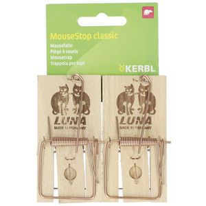 Kerbl Mausefalle MouseStop Classic Luna 299602, Schlagfalle aus Holz, 2 Stück
