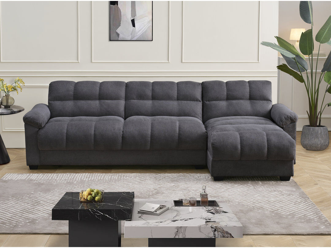 Latitude Run® Bosman Corner Sleeper Sofa with Storage Dark Grey 91cm H X 303cm W X 157cm D