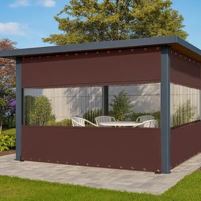 Covers&All Heavy Duty Outdoor Clear Panel Curtain Waterproof 18 Oz, All Weather Resistant Tarp Curtain (Coffee)