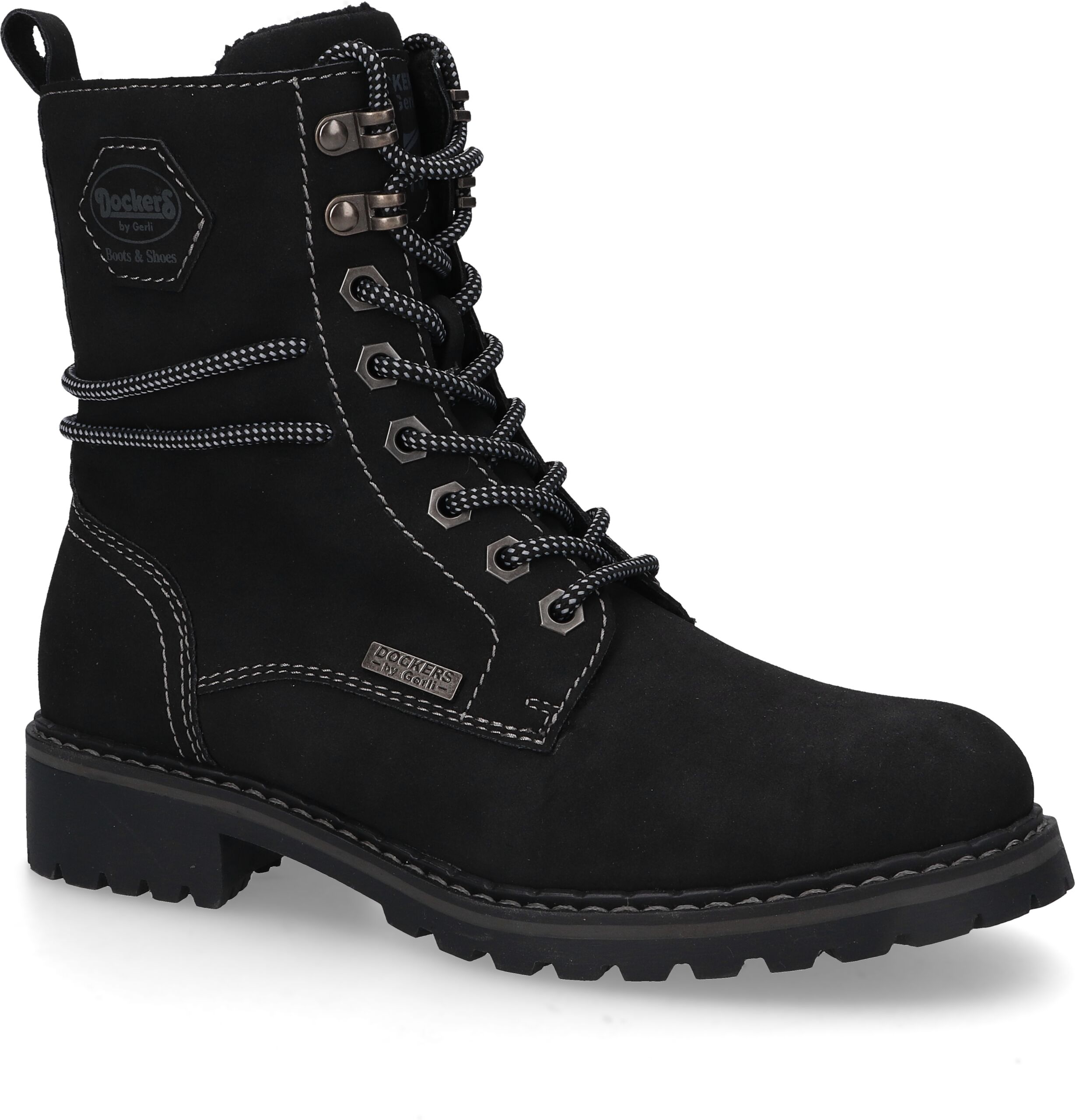 Stiefelette DOCKERS BY GERLI, Damen, Gr. 37, Warmfutter, schwarz, Velourslederimitat, Schuhe Stiefelette, Schnürboots mit modischer Schnürung schwarz 37, Warmfutter
