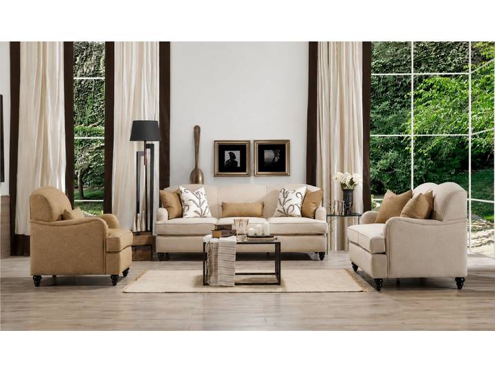 JVmoebel Polstergarnitur Beiges Sofa set 3-Sitzer Sofa 2-Sitzer Sofa Sessel Wohnzimmer Bequem, (3-tlg., 3-tlg)